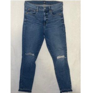 Gap Denim True Skinny Jeans Women 28x25 29R Blue Knee Rip Crop Ankle Pockets